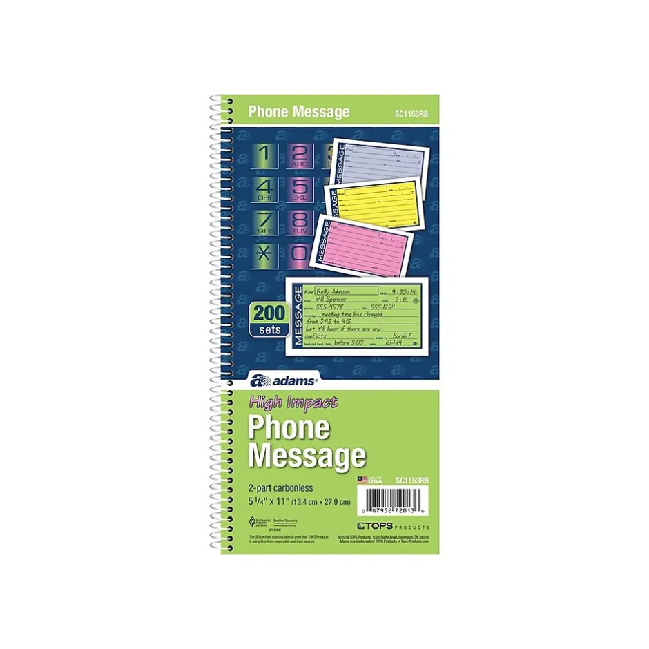 Adams High Impact Phone Message Pad, 5.25" x 11", Wide Ruled, Blue/Yellow/Green/Pink, 50 Sheets/Pad (SC1153RB) Sale