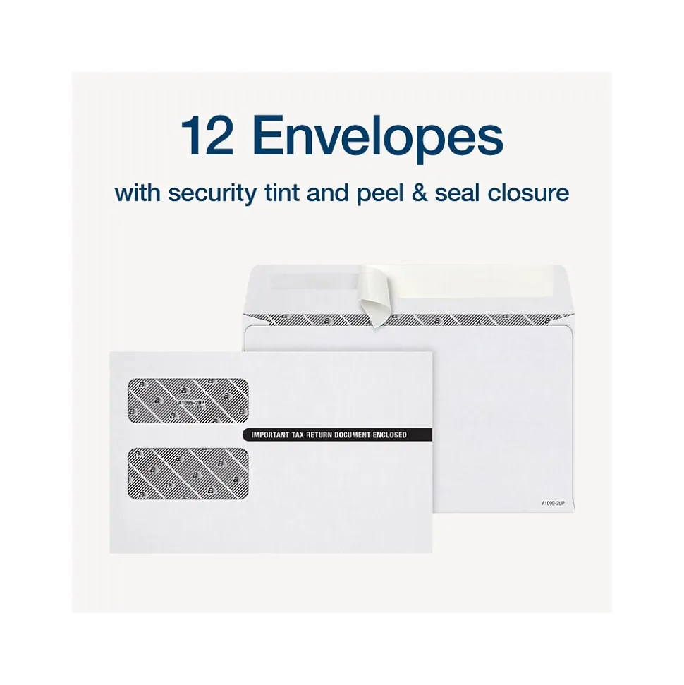 Adams 2024 1099-INT Tax Form with Self-Seal Envelope, 4-Part, 2-Up, Copy A, 1, B, 2, 12/Pack