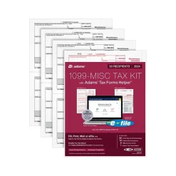 Adams 2024 1099-MISC Tax Form with e-files and Access to Adams Tax Forms Helper, 4-Part, 2-Up, Copy A, 1, B, 2, 50/Pack