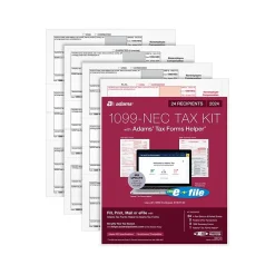 Adams 2024 1099-NEC Tax Form with e-files and Access to Adams Tax Forms Helper, 4-Part, 3-Up, Copy A, 1, B, 2, 24/Pack