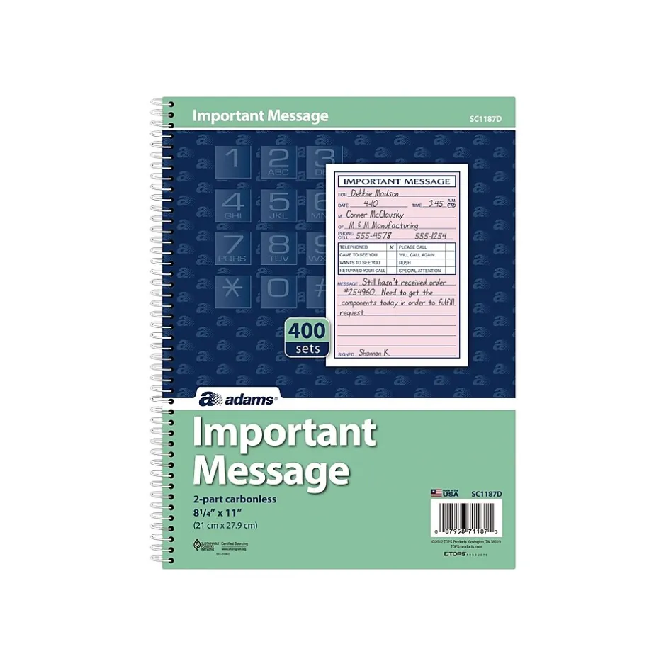 Adams Phone Message Pad, 5.5" x 3.8", Ruled, Pink, 100 Sheets/Pad (SC1187D) Outlet