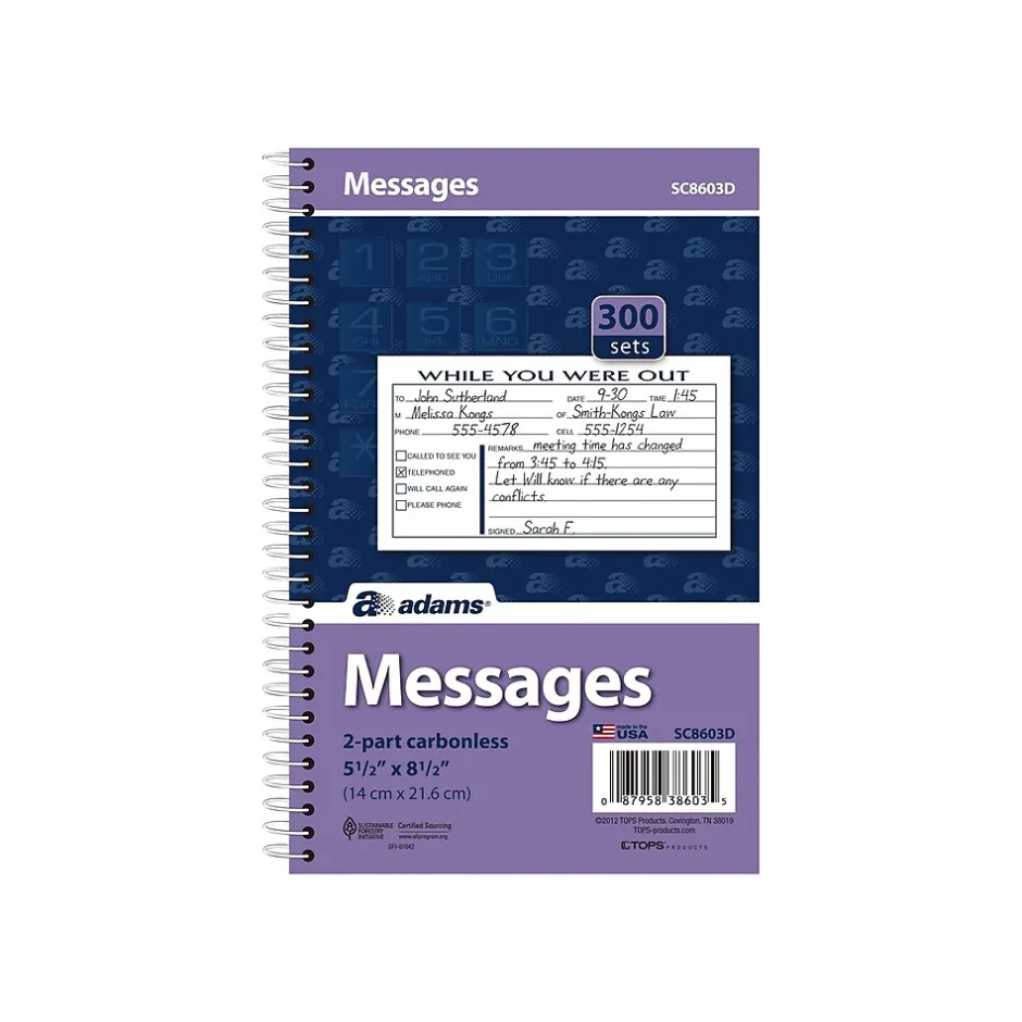 Adams Phone Message Pad, 5.5" x 8.5", Ruled, White, 100 Sheets/Pad (SC8603D) Best