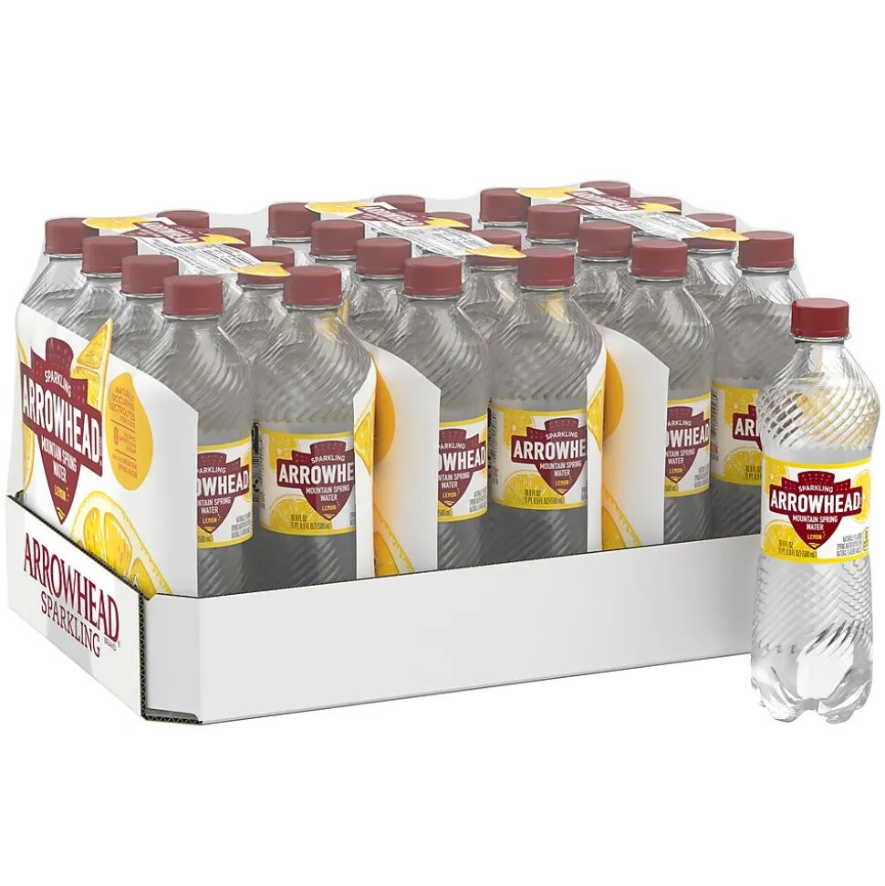 Arrowhead Sparkling Water, Lively Lemon, 16.9 oz. Bottles, 24/Carton (100953)