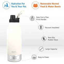 ASOBU Buddy 3-in-1 Water Bottle with Removable Dog Bowl & Food Compartment, 32 oz., White (SDB2)