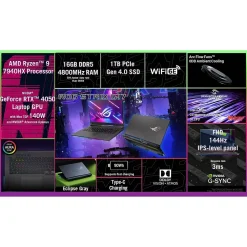 Asus ROG Strix G17 17.3" FHD 144Hz Gaming Laptop, Nvidia GeForce RTX 4050, AMD Ryzen 9-7940HX, 16GB RAM, 1TB SSD, Windows 11