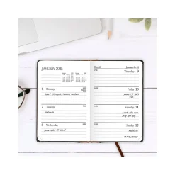 AT-A-GLANCE Fine Diary Pocket Hardcover 2025 Weekly and Monthly Diary, 2.75" x 4.25", Ruled, Black/Brown (74-01-05-25) New