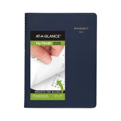 AT-A-GLANCE 2025 9" x 11" Calendar Year/Monthly Planner, Faux Leather Cover, Navy (70-260-20-25) Clearance