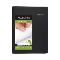 AT-A-GLANCE 2025 9" x 11" Monthly Planner, Faux Leather Cover, Black (70-260-05-25) Outlet
