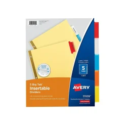 Avery Big Tab Insertable Buff Paper Dividers, 5-Tab, Assorted Colors, 48 Sets/Carton (11109)