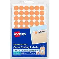 Avery Color-Coding Labels, 1/2 " Dia, Neon Orange, Non-Printable, 840 Labels/Pack (5062) Outlet