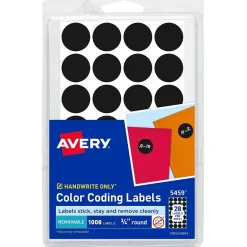 Avery Color-Coding Labels on 4" x 6" Sheets, 3/4" Dia, Black, Non-Printable, 1,008 Labels/Pack (5459) Online