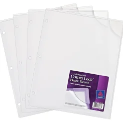 Avery Corner Lock, 3-Hole Punched Plastic Sleeves, Heavyweight, 8-1/2” x 11”, Clear, 4/Pack (72269) Sale