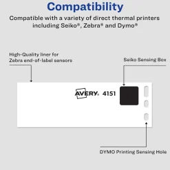 Avery Direct Thermal Roll Multipurpose Labels, 1-1/8" x 3-1/2", Clear, 120 Labels/Box (4151)