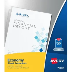 Avery Economy Sheet Protectors, 8-1/2" x 11", Clear, Acid-Free, 100/Box (75091) Clearance