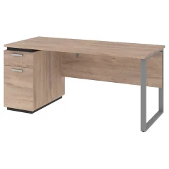 Bestar Aquarius 66" Desk with Single Pedestal, Rustic Brown/Graphite (114400-000009)