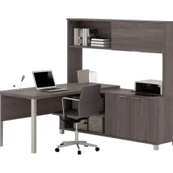 Bestar Pro-Linea L-Desk with Hutch, Bark Grey (120864-47)