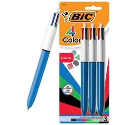 BIC 4-Color Retractable Ballpoint Pens, Medium Point, 1.4mm, Assorted Ink, 3/Pack (14540) Clearance