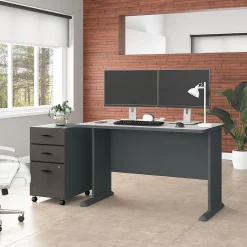 Bush Business Furniture Cubix 48W Desk with Mobile File Cabinet, Slate/White Spectrum (SRA025SLSU)