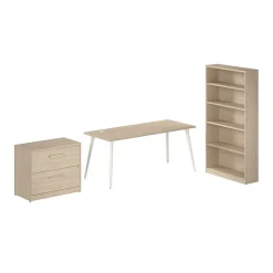 Bush Business Furniture Vista 72"W Desk with Lateral File Cabinet and Bookcase, Natural Elm (VST011NESU)