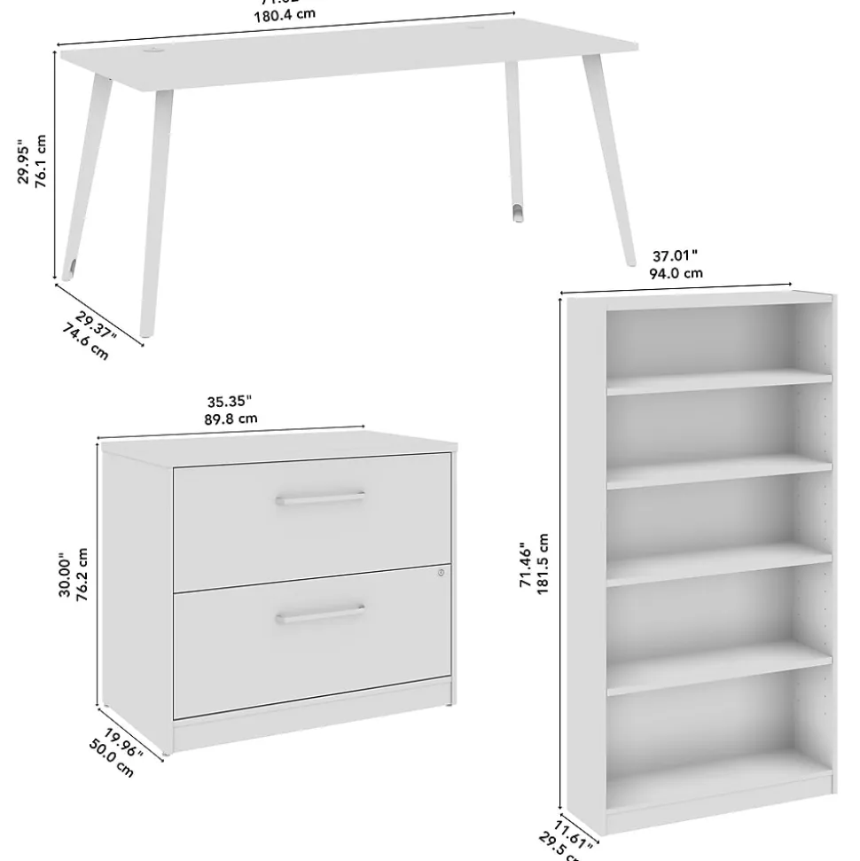 Bush Business Furniture Vista 72"W Desk with Lateral File Cabinet and Bookcase, Natural Elm (VST011NESU)