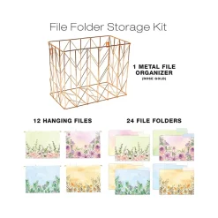 Global Printed Products Deluxe Designer Watercolor Floral Hanging File Folder Kit, 1/3-Cut Tab, Letter Size, Assorted Colors New