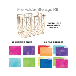 Global Printed Products Deluxe Designer Watercolor Solid Hanging File Folder Kit, 1/3-Cut Tab, Letter Size, Assorted Colors Clearance