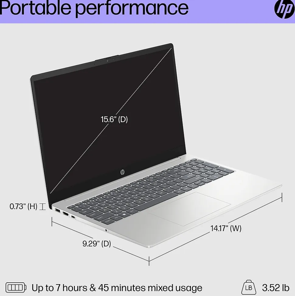 HP 15.6" FHD Laptop, Intel Core i7-1355U, 12GB RAM, 512GB SSD, Backlit Keyboard, +8.5 hrs. Battery Life, Windows 11 Home