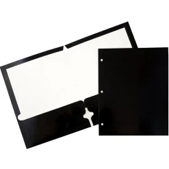 JAM Paper Laminated Glossy 3 Hole Punch Two-Pocket Folders, Black, 6/Pack (385GHPBLA)