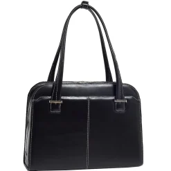 McKlein W Series Oak Grove Ladies' Laptop Handbag, Black Trimmed In Sand Leather (96635)