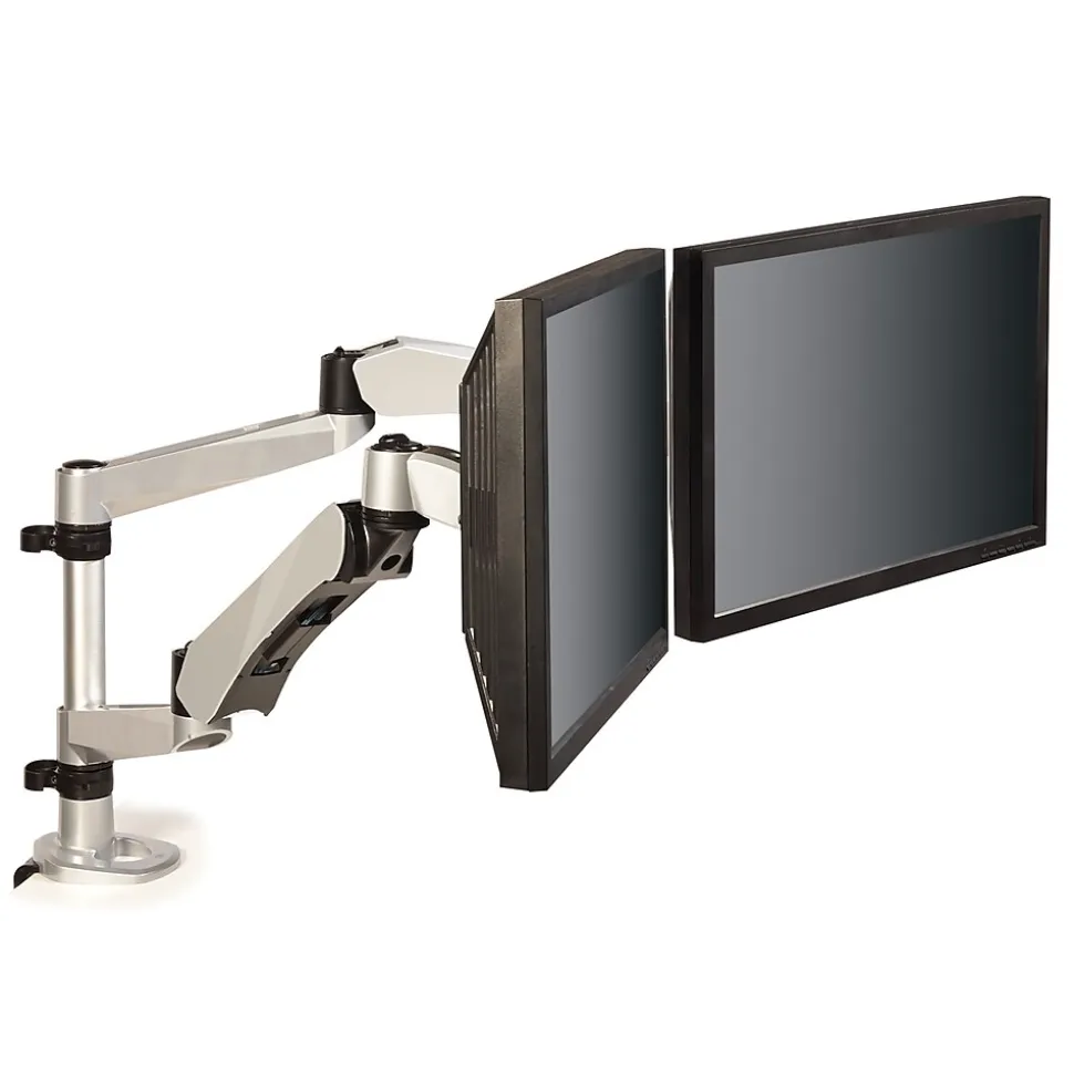 3M™ Dual Monitor Arm, Grab Monitor to Adjust Height, Tilt, Swivel, Rotate, Holds Monitors Up to 20 lbs. and ≤27" (MA265S)