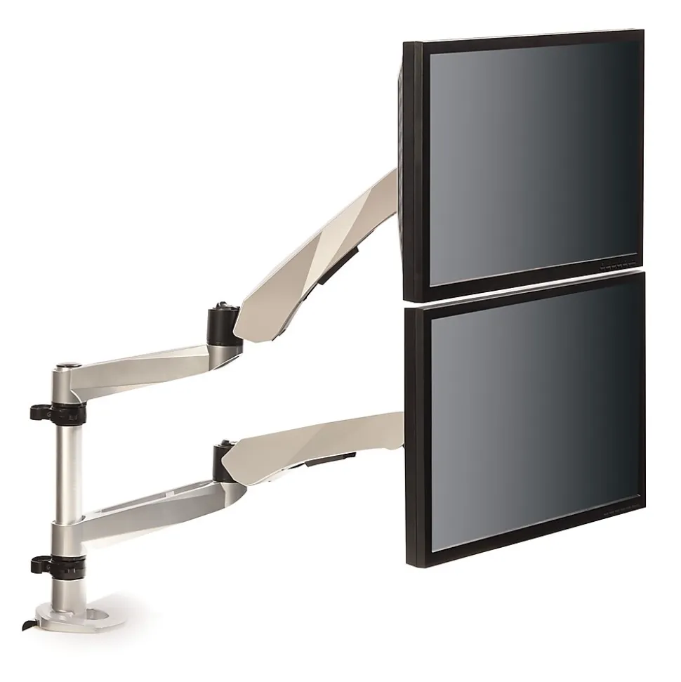 3M™ Dual Monitor Arm, Grab Monitor to Adjust Height, Tilt, Swivel, Rotate, Holds Monitors Up to 20 lbs. and ≤27" (MA265S)