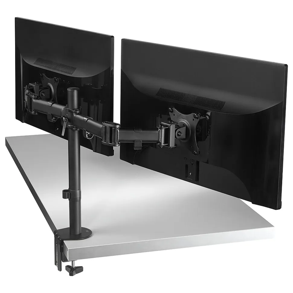 3M Dual Monitor Mount, Swivel, Tilt, Rotate, Two Monitors Up to 28.5" & 20 Lbs. Each, Clamp or Grommet, No Tools, Black (MM200B)