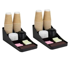 Mind Reader Plastic 7-Compartment Coffee Cup and Condiment Organizer, Black, 2/Pack (2COMP7-BLK)
