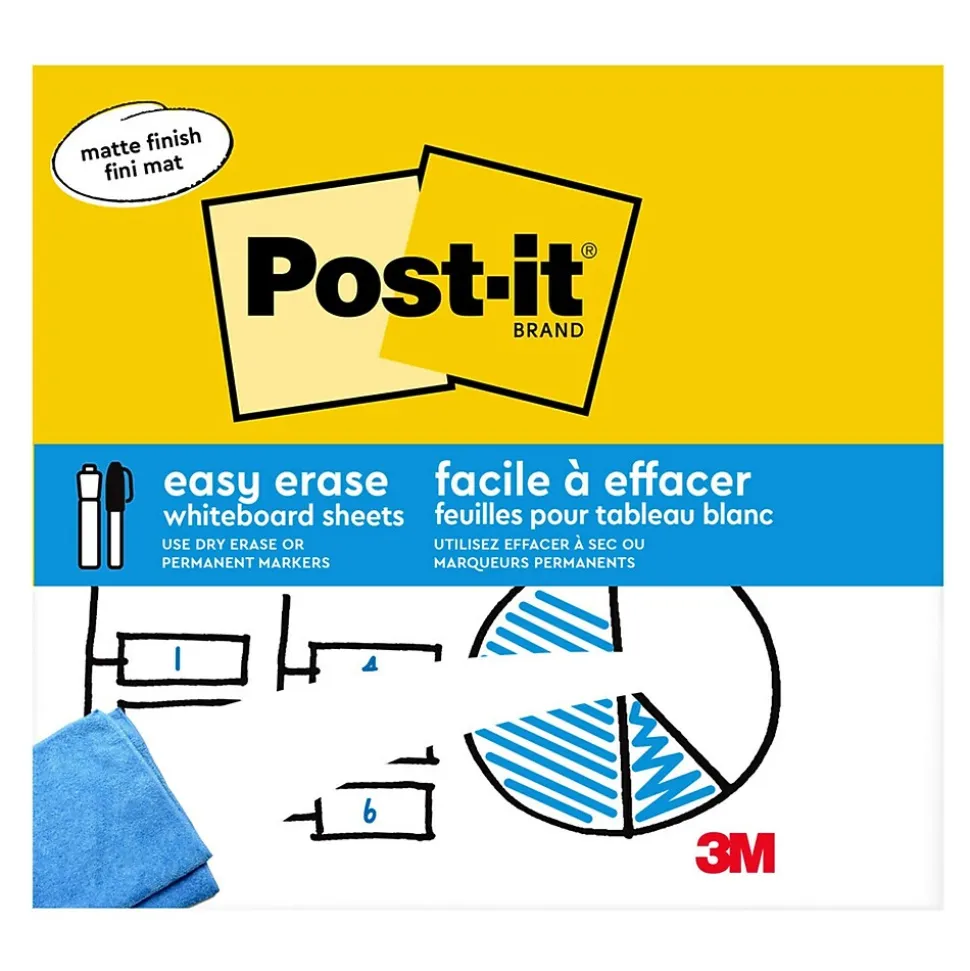 Post-it Easy Erase Plastic Adhesive Dry-Erase Whiteboard, 9.1" x 9.1", 2/Pack (FWS-Sheets-2PK)