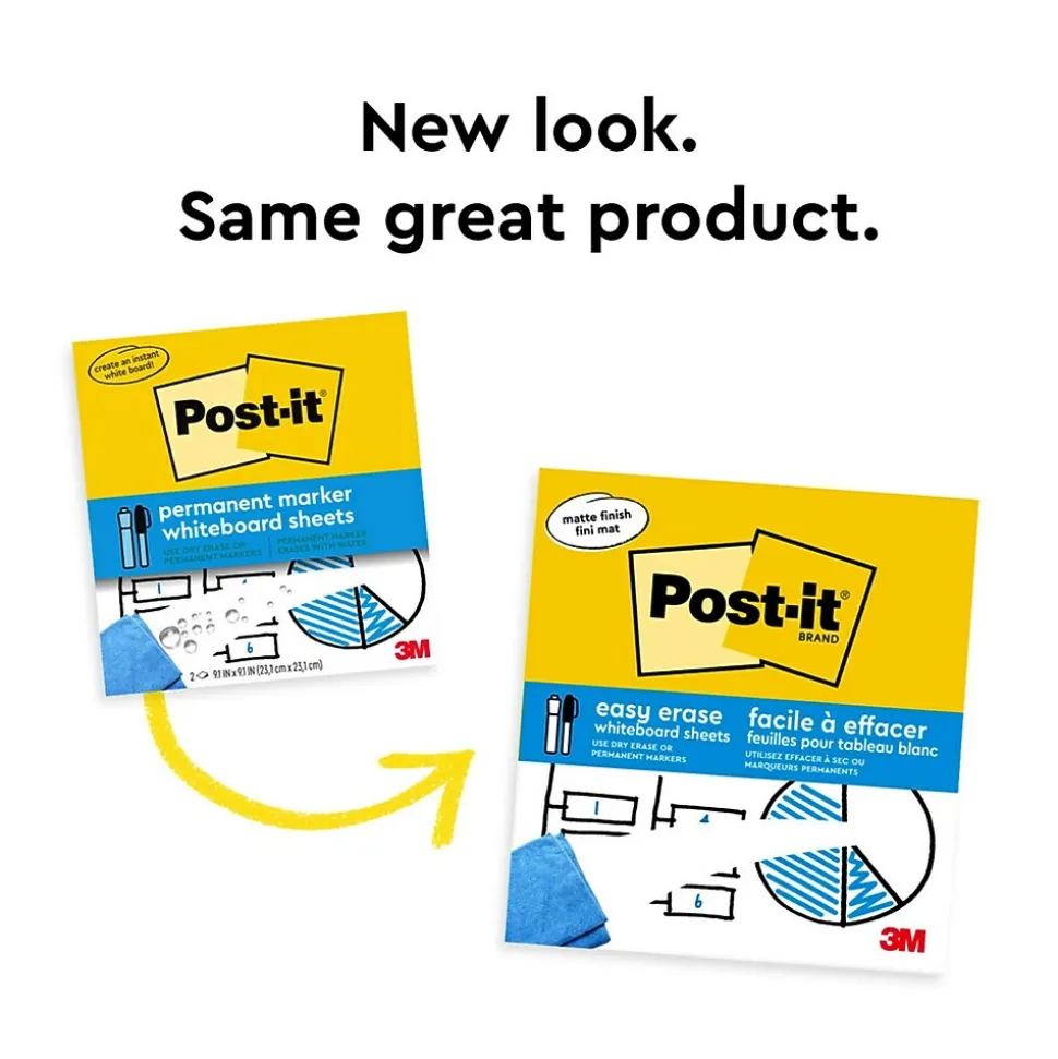 Post-it Easy Erase Plastic Adhesive Dry-Erase Whiteboard, 9.1" x 9.1", 2/Pack (FWS-Sheets-2PK)