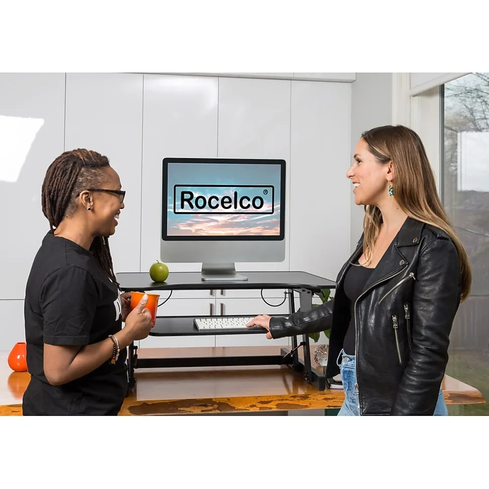 Rocelco 32"W Manual Adjustable Standing Desk Converter, Black (R ADRB)