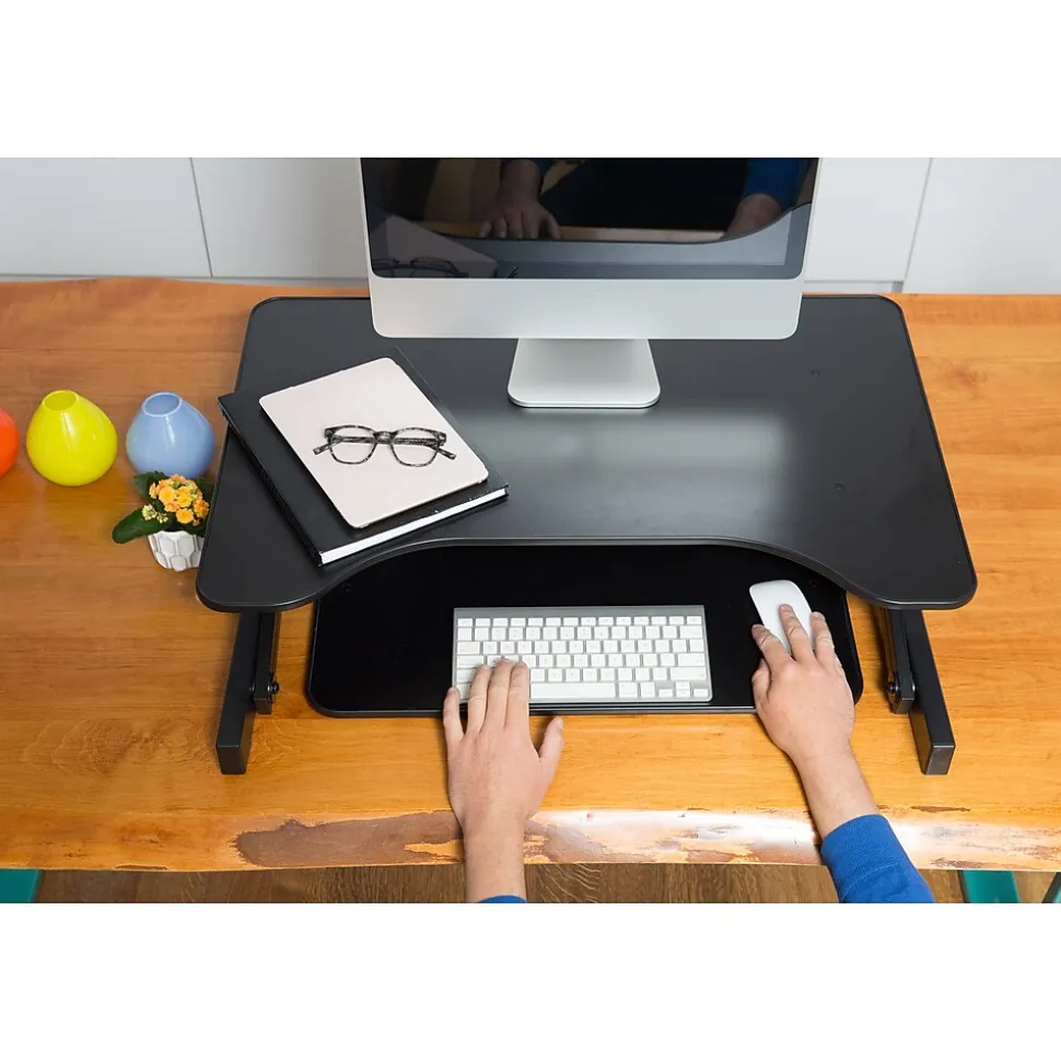 Rocelco 32"W Manual Adjustable Standing Desk Converter, Black (R ADRB)