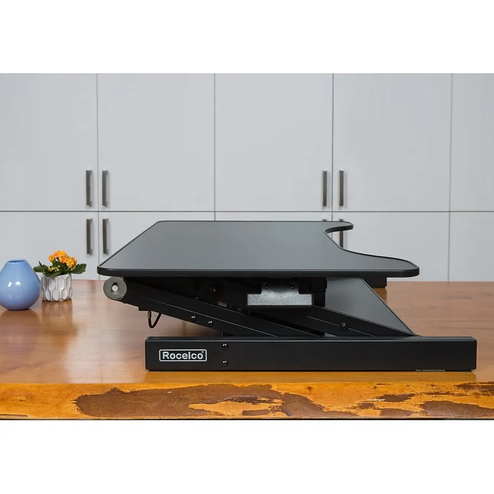 Rocelco 32"W Manual Adjustable Standing Desk Converter, Black (R ADRB)