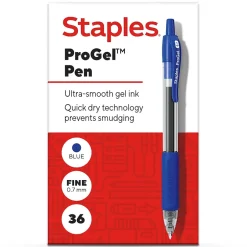 Staples ProGel⢠Retractable Gel Pen, Fine Point, 0.7mm, Blue Ink, 36/Pack (ST62108) Sale