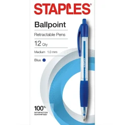 Staples ® Retractable Ballpoint Pens, Medium Point, 1.0mm, Blue Ink, Dozen (50794-CC) Discount